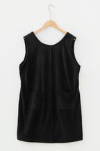 Black Plus Size Corduroy Patch Pocket Sleeveless Mini Dress