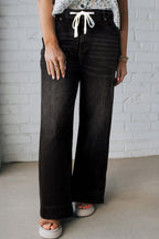 Dark Blue Acid Wash Contrast Lace-up Plus Size Jeans