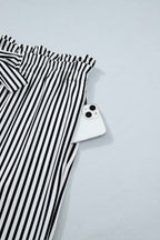 Black Stripe Plus Size Loose Straight Casual Pants