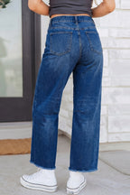 Beau Blue Frayed Cropped Straight Jeans