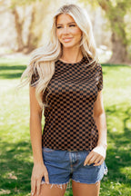 Black Checkerboard Round Neck Summer T Shirt