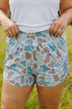 Multicolour Plus Size Camouflage Elastic Waist Athleisure Shorts
