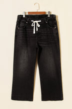 Dark Blue Acid Wash Contrast Lace-up Plus Size Jeans