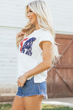 White USA Color Block Letter Printed Dolman Tee