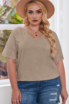 Khaki Striped Raglan Sleeve Plus Size Tee