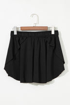 Black Plus Size Drawstring Waist Flared Tennis Skort